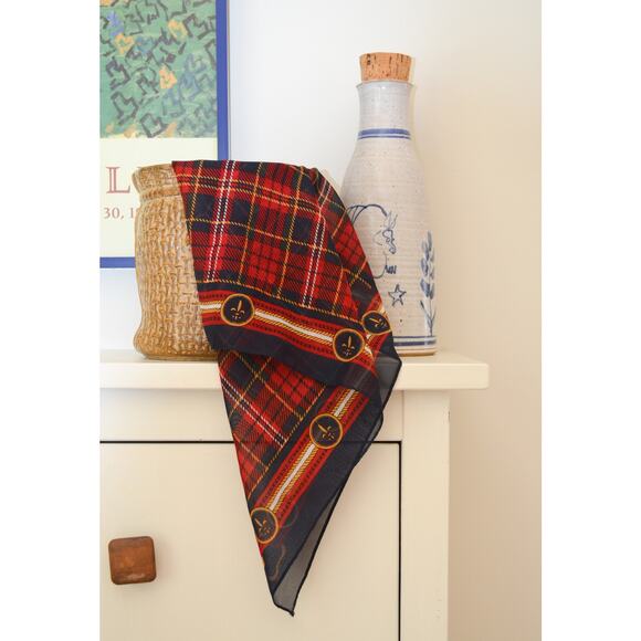 Vintage Accessories - Vintage Navy Red Plaid Scarf